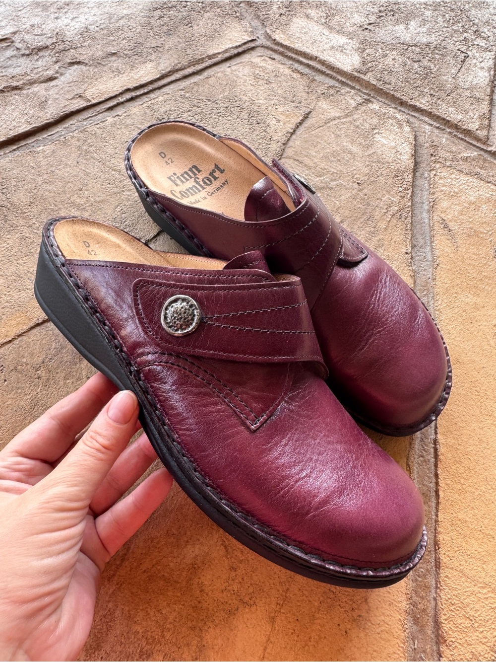Finn Comfort SantaFe Soft Clogs Burgundy Leather Comfort Shoes EU 42 US 11 NWOB - Picture 7 of 11